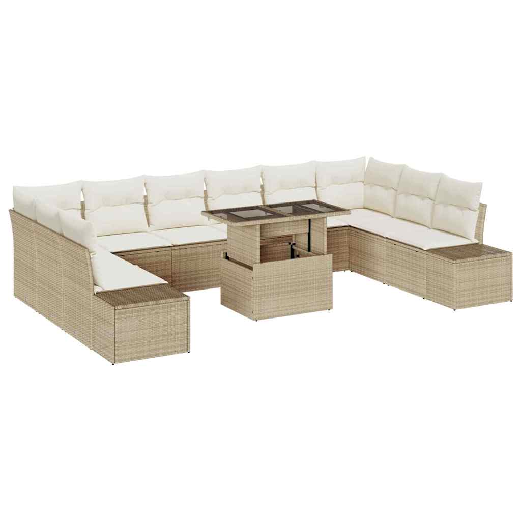 Conjunto de sofá de jardín con cojín 11 pcs beige y crema