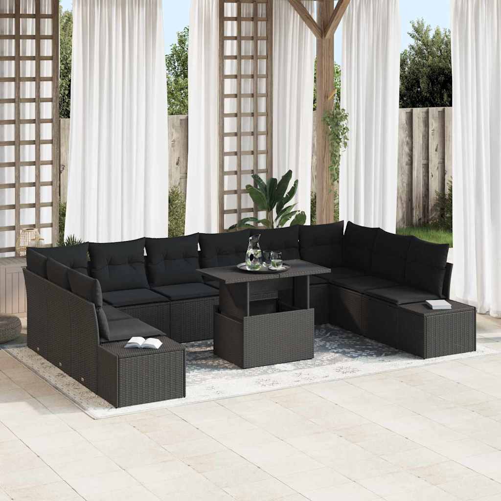 Conjunto de sofá de jardim com almofada 9 pcs Preto e creme