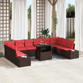 Conjunto de sofá de jardín 11 pcs Marrón y Rojo ratán sintético