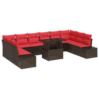 Conjunto de sofá de jardín 11 pcs Marrón y Rojo ratán sintético