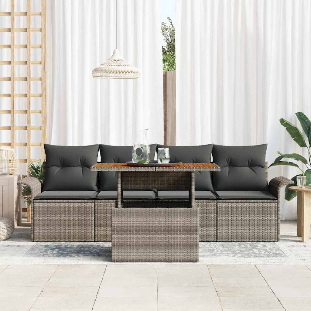 Conjunto de sofás de jardín 5 pcs Gris ratán sintético