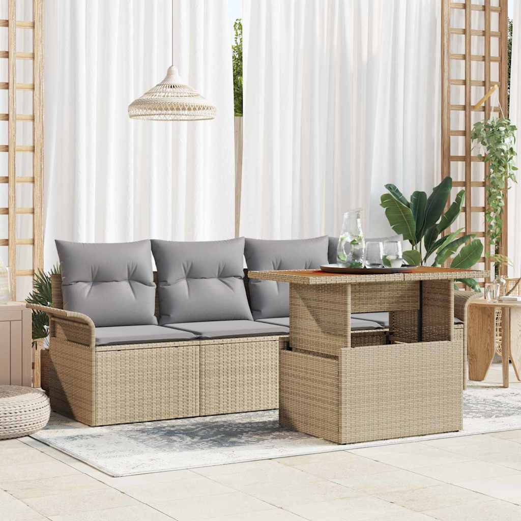 Conjunto de sofás de jardín con cojín 5 pcs Beige y Gris Claro