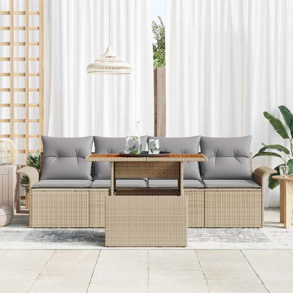Conjunto de sofás de jardín con cojín 5 pcs Beige y Gris Claro
