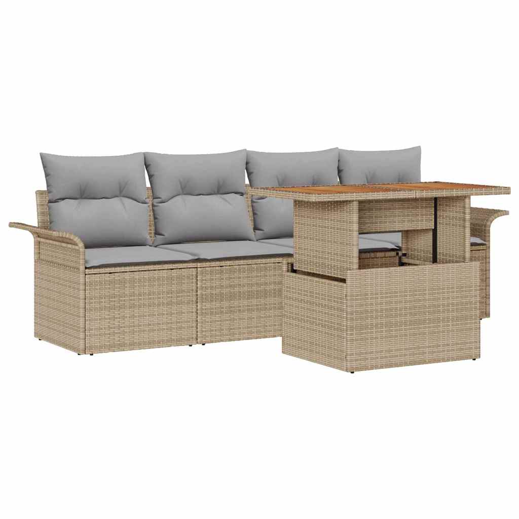 Conjunto de sofás de jardín con cojín 5 pcs Beige y Gris Claro