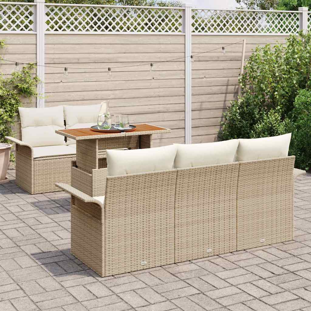Conjunto de sofás de jardín 6 pcs Beige y Crema ratán sintético