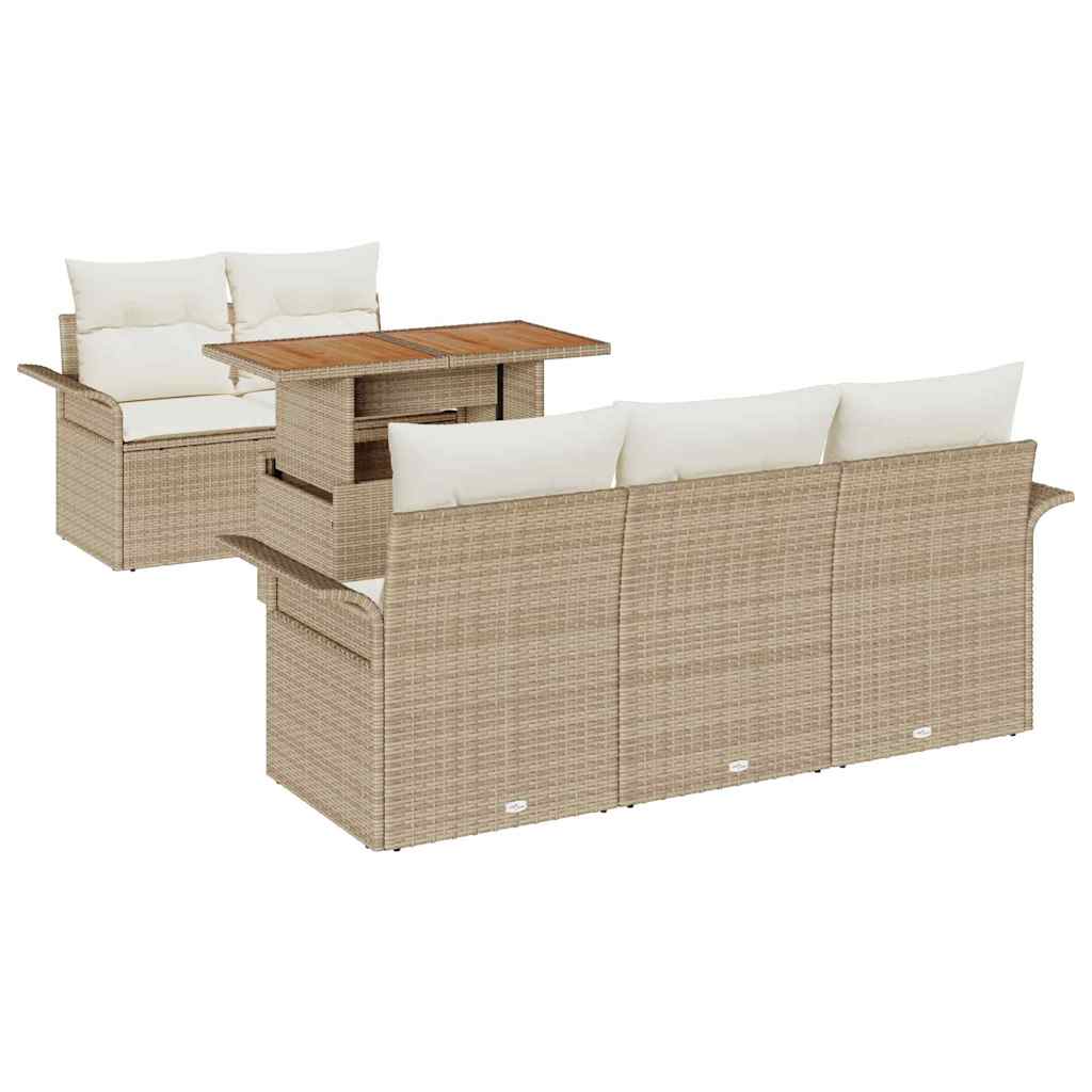 Conjunto de sofás de jardín 6 pcs Beige y Crema ratán sintético