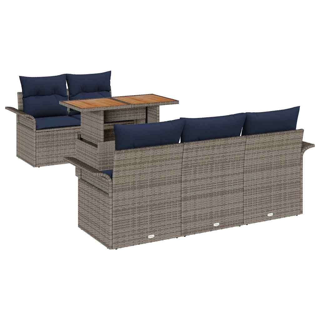 Conjunto de sofá de jardín con cojín 6 pcs gris y azul marino