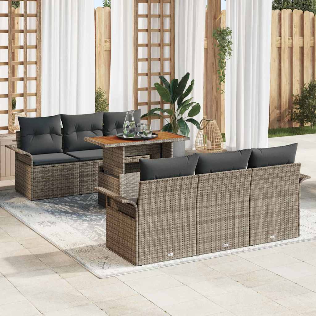 Conjunto de sofá de jardín con cojín 7 pcs beige y gris claro