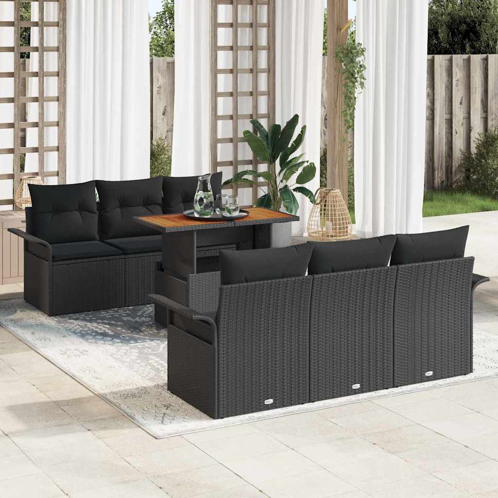 Conjunto de sofá de jardín con cojín 7 pcs gris y azul marino