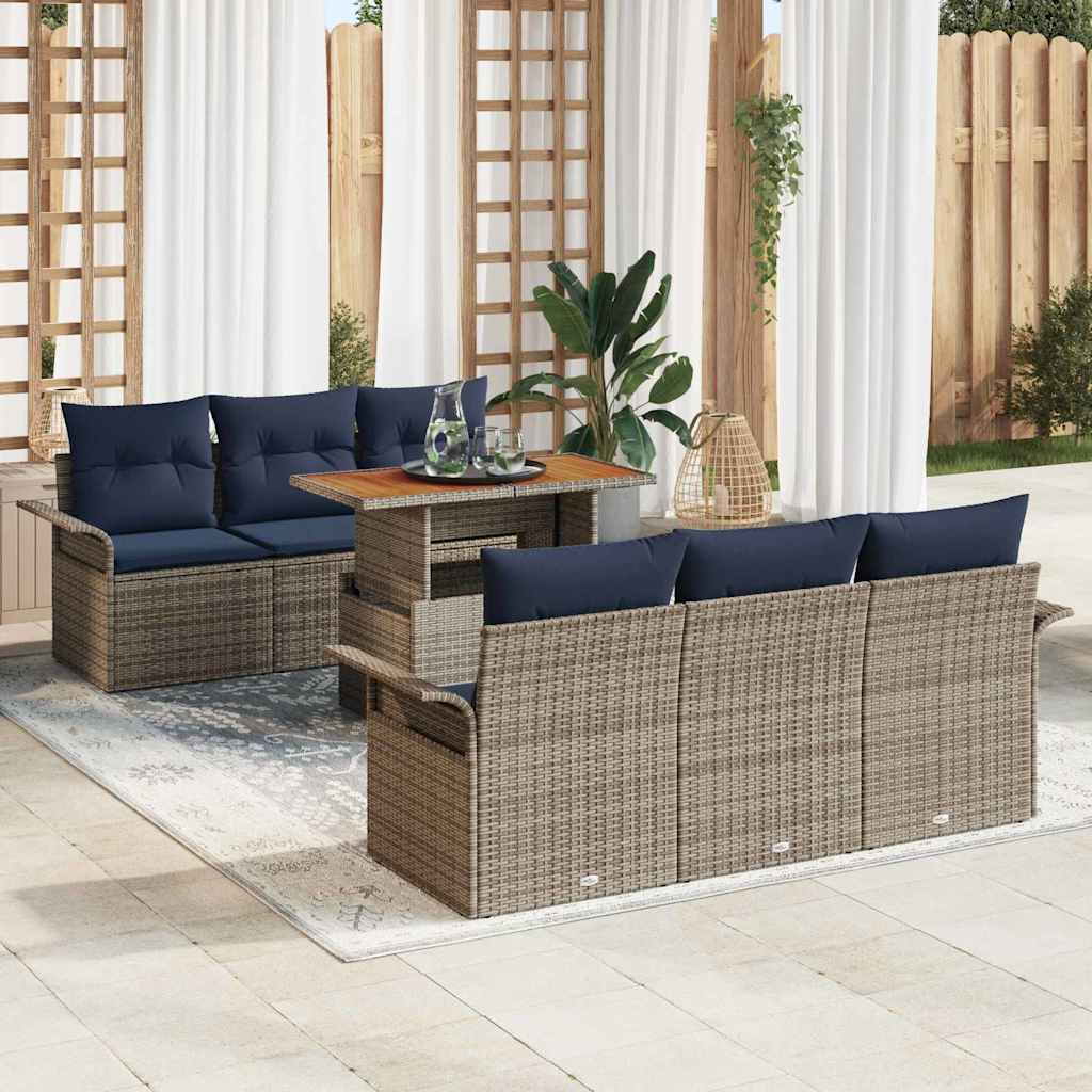 Conjunto de sofás de jardín con cojín 7 pcs Gris y azul marino