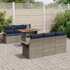 Conjunto de sofás de jardín con cojín 7 pcs Gris y azul marino