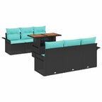 Conjunto de sofás de jardín 7 pcs Negro y azul ratán sintético