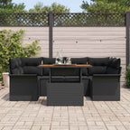 Conjunto de sofá de jardín con cojín 7 pcs Negro