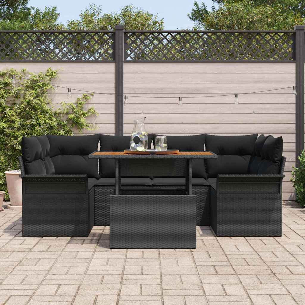 Conjunto de sofá de jardín con cojín 7 pcs Negro