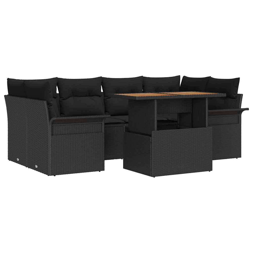 Conjunto de sofá de jardín con cojín 7 pcs Negro