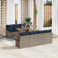 Conjunto de sofá de jardín con cojín 8 pcs gris y azul marino