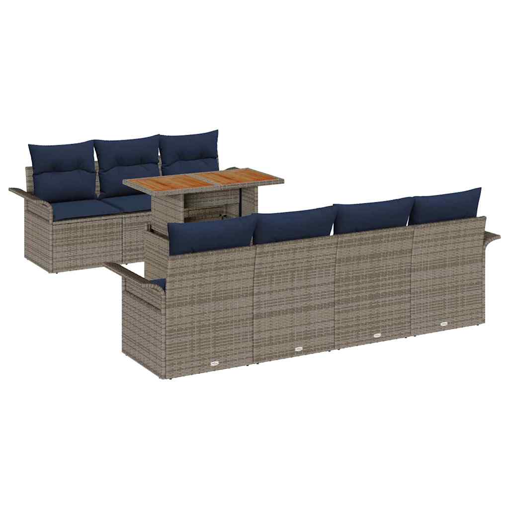 Conjunto de sofá de jardín con cojín 8 pcs gris y azul marino