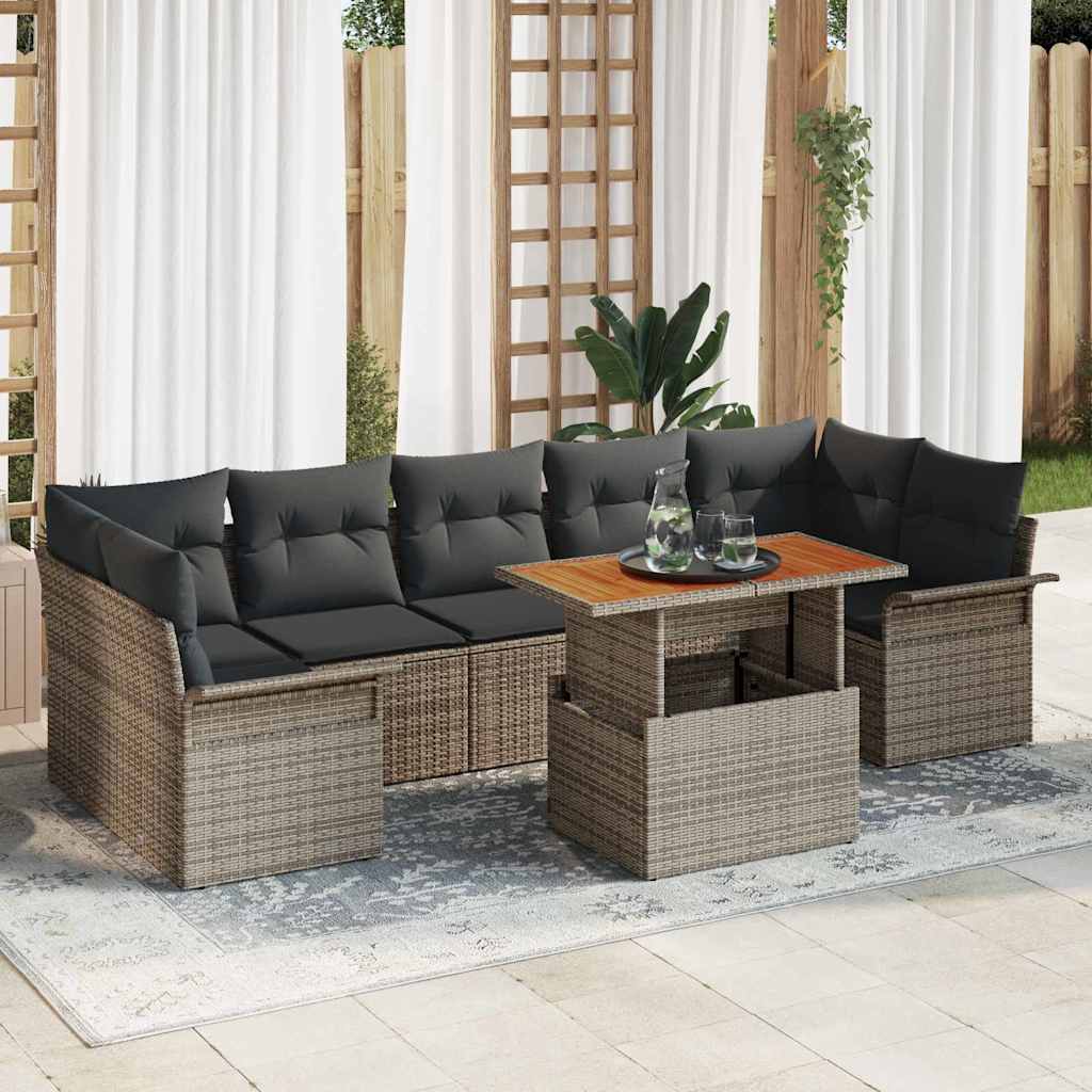 Conjunto de sofá de jardín con cojín Manual 8 pcs beige y crema
