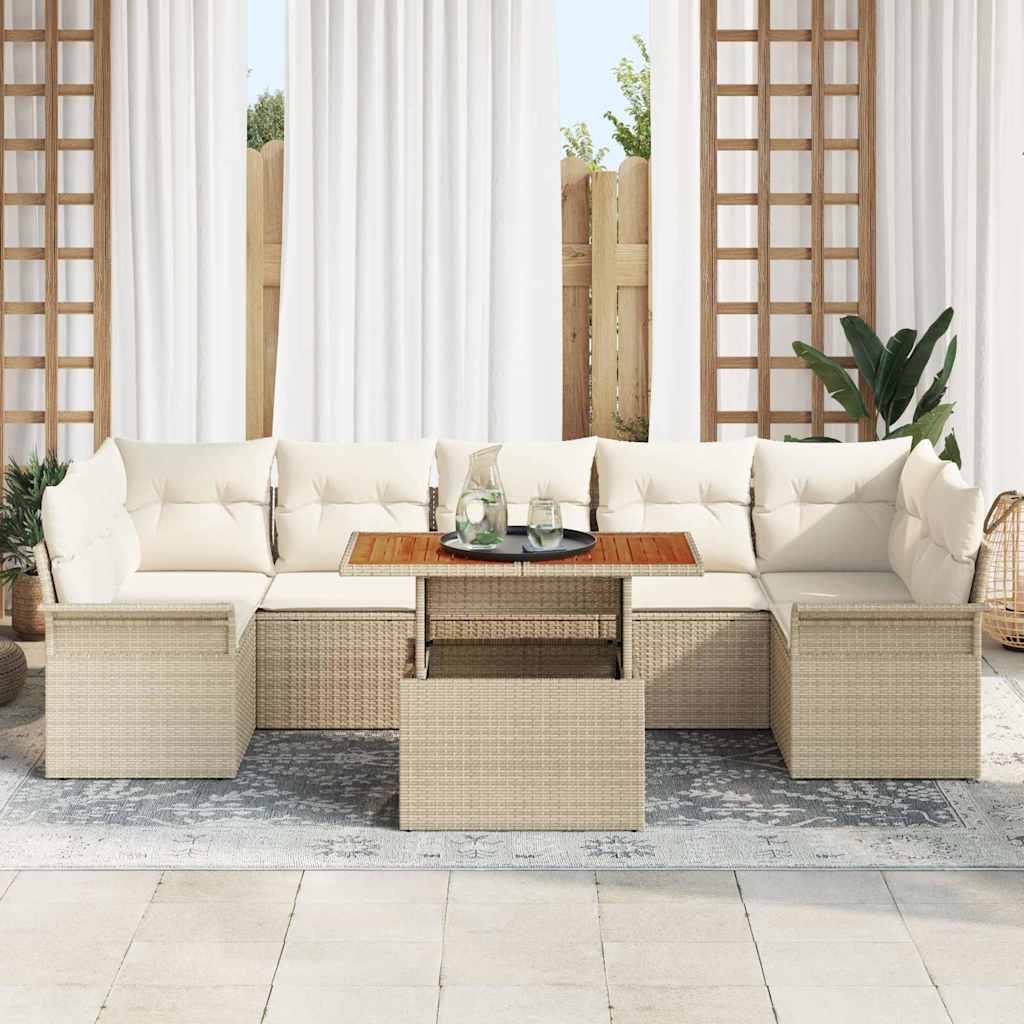 Conjunto de sofá de jardín con cojín Manual 8 pcs beige y crema