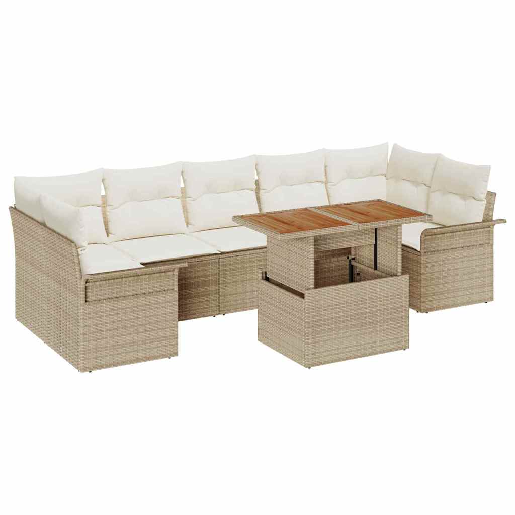 Conjunto de sofá de jardín con cojín Manual 8 pcs beige y crema
