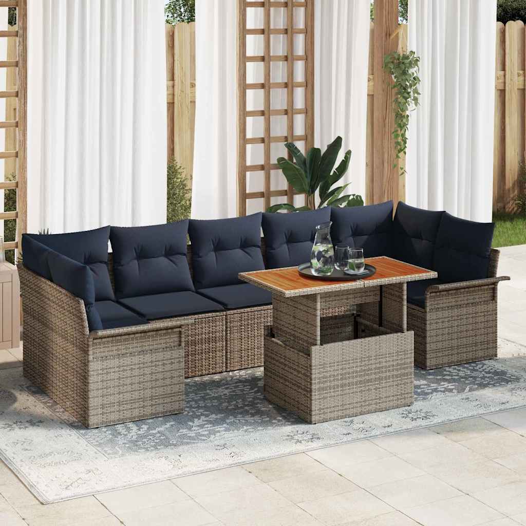 Conjunto de sofás de jardín 8 pcs Negro y azul ratán sintético