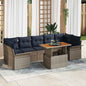 8-piece outdoor sofa set Black and blue poly rattan