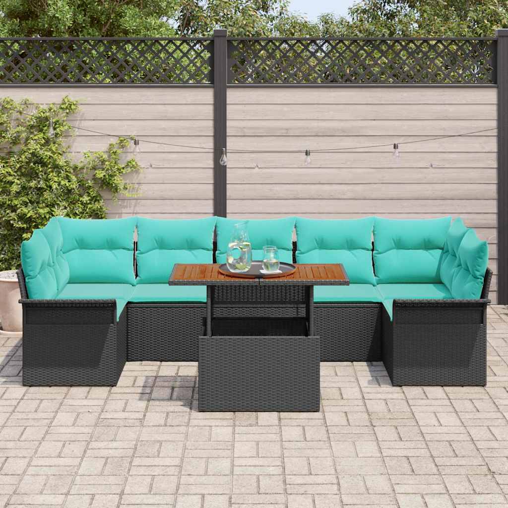 Conjunto de sofás de jardín 8 pcs Negro y azul ratán sintético