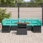 Conjunto de sofás de jardín 8 pcs Negro y azul ratán sintético