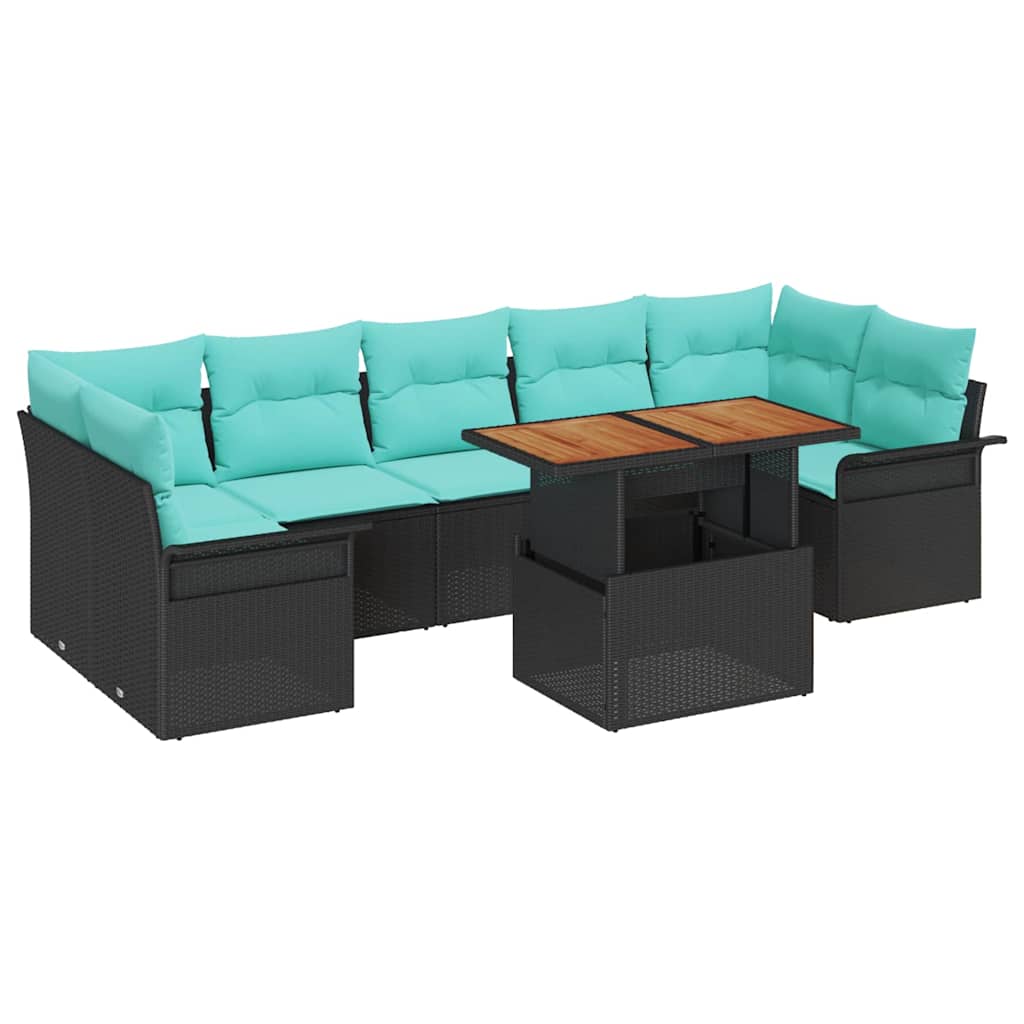 Conjunto de sofás de jardín 8 pcs Negro y azul ratán sintético