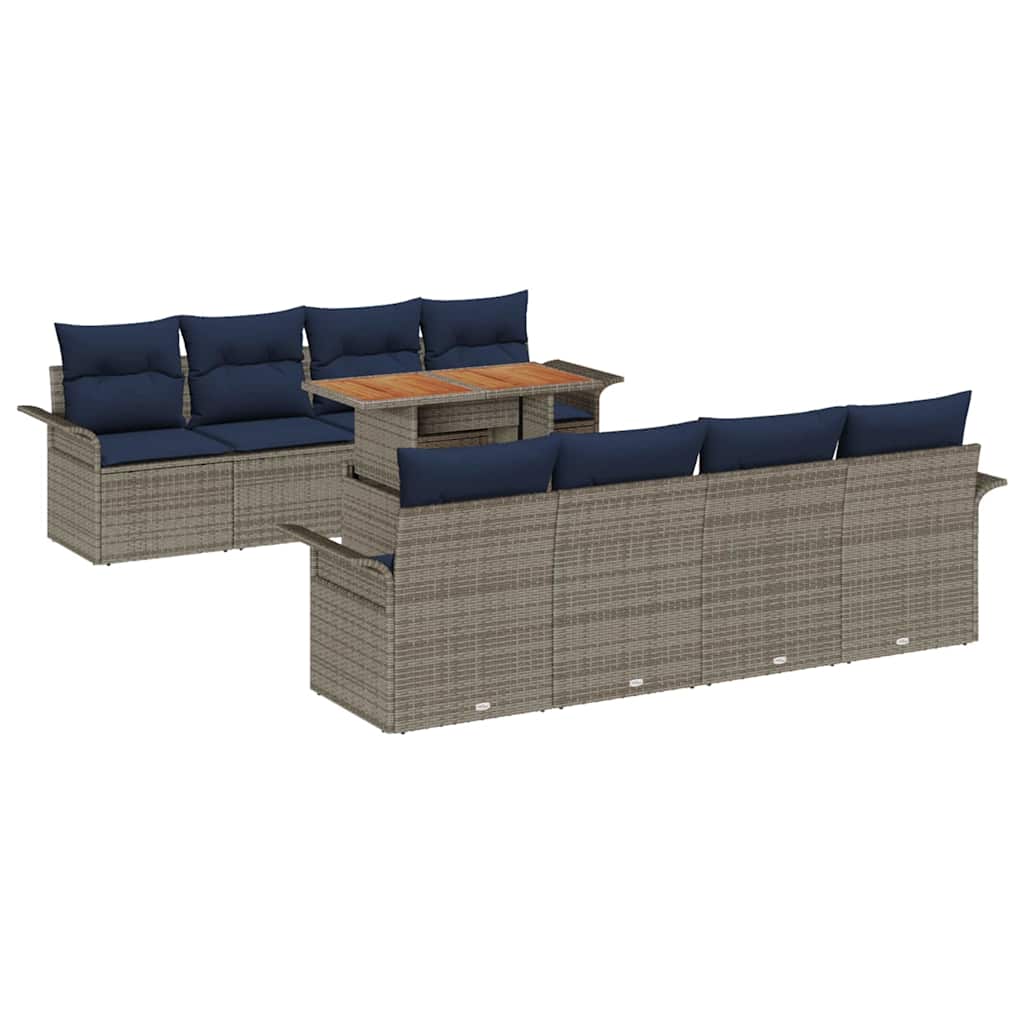 Conjunto de sofá de jardín con cojín 7 pcs gris y azul marino