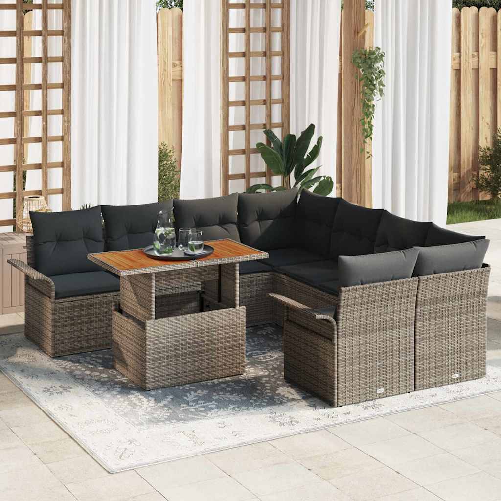 Conjunto de sofá de jardín con cojín Manual 7 pcs Negro y crema