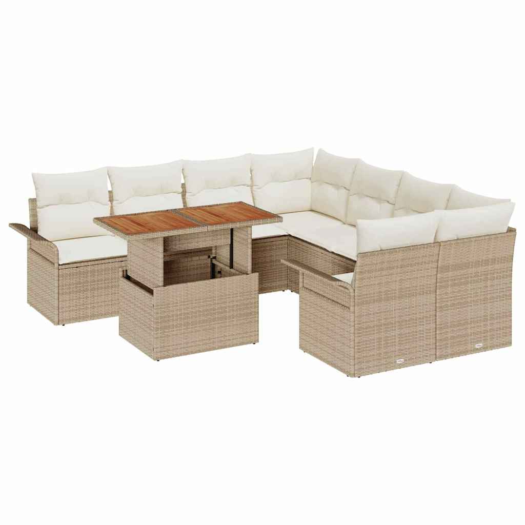 Conjunto de sofá de jardín con cojín beige y crema