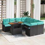 Conjunto de sofás de jardín 9 pcs Negro y azul ratán sintético