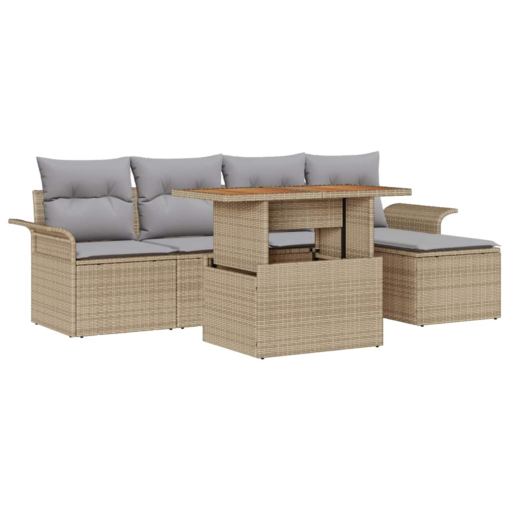Conjunto de sofá de jardín con cojín 6 pcs beige y gris claro