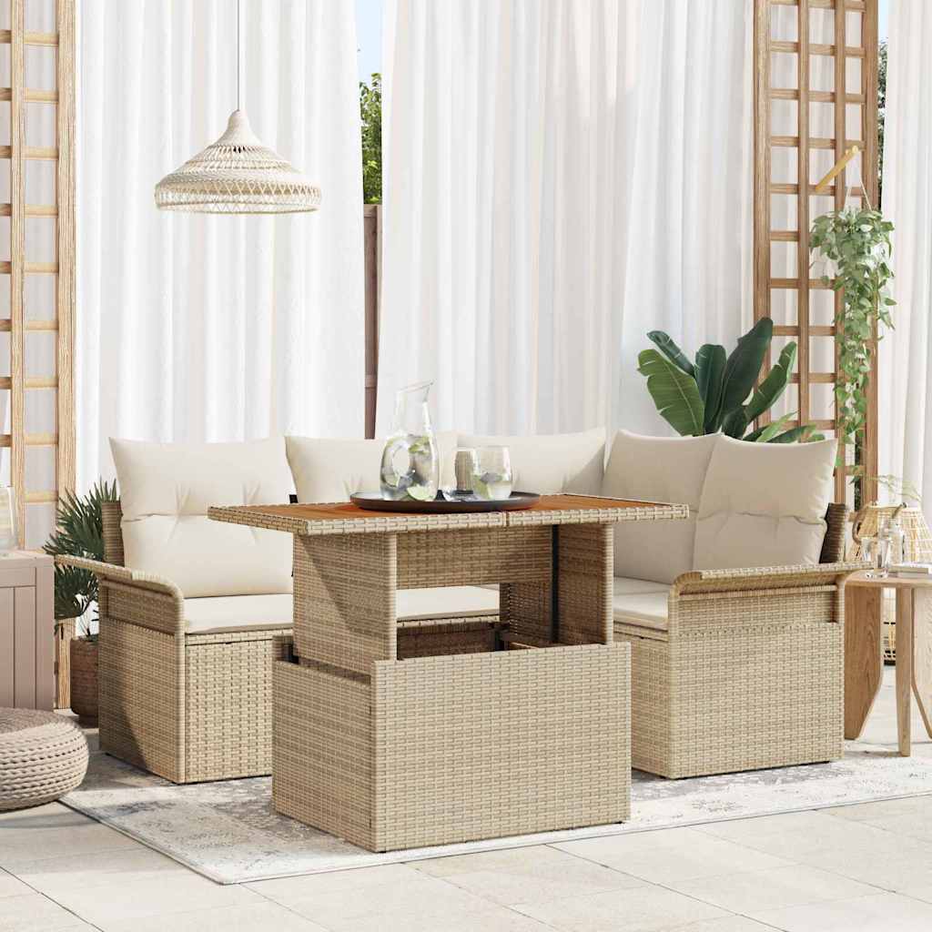Conjunto de sofá de jardín con cojín 5 pcs beige y crema