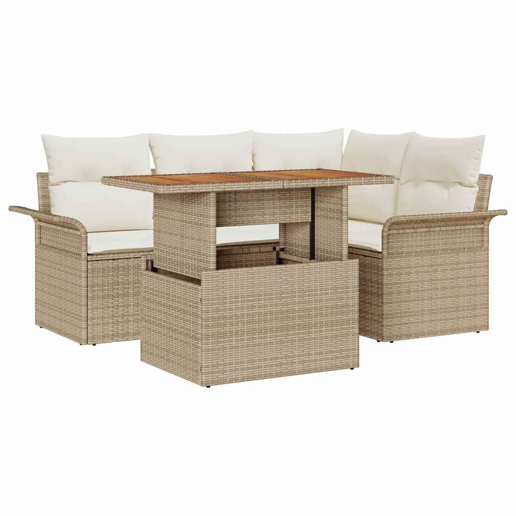 Conjunto de sofá de jardín con cojín 5 pcs beige y crema