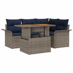 Conjunto de sofá de jardín con cojín 5 pcs gris y azul marino