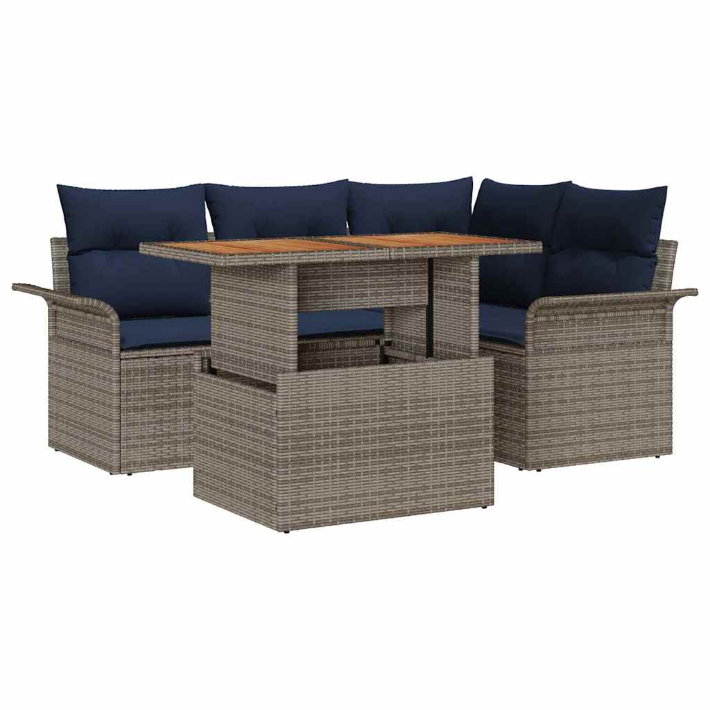 Conjunto de sofá de jardín con cojín 5 pcs gris y azul marino