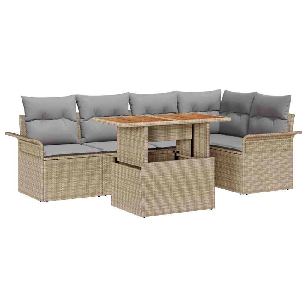 Conjunto de sofá de jardín con cojín 6 pcs beige y gris claro