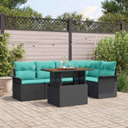 Conjunto de sofás de jardín 6 pcs Negro y azul ratán sintético
