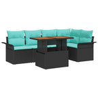 Conjunto de sofás de jardín 6 pcs Negro y azul ratán sintético