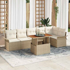 Conjunto de sofás de jardín 7 pcs Beige y Crema ratán sintético