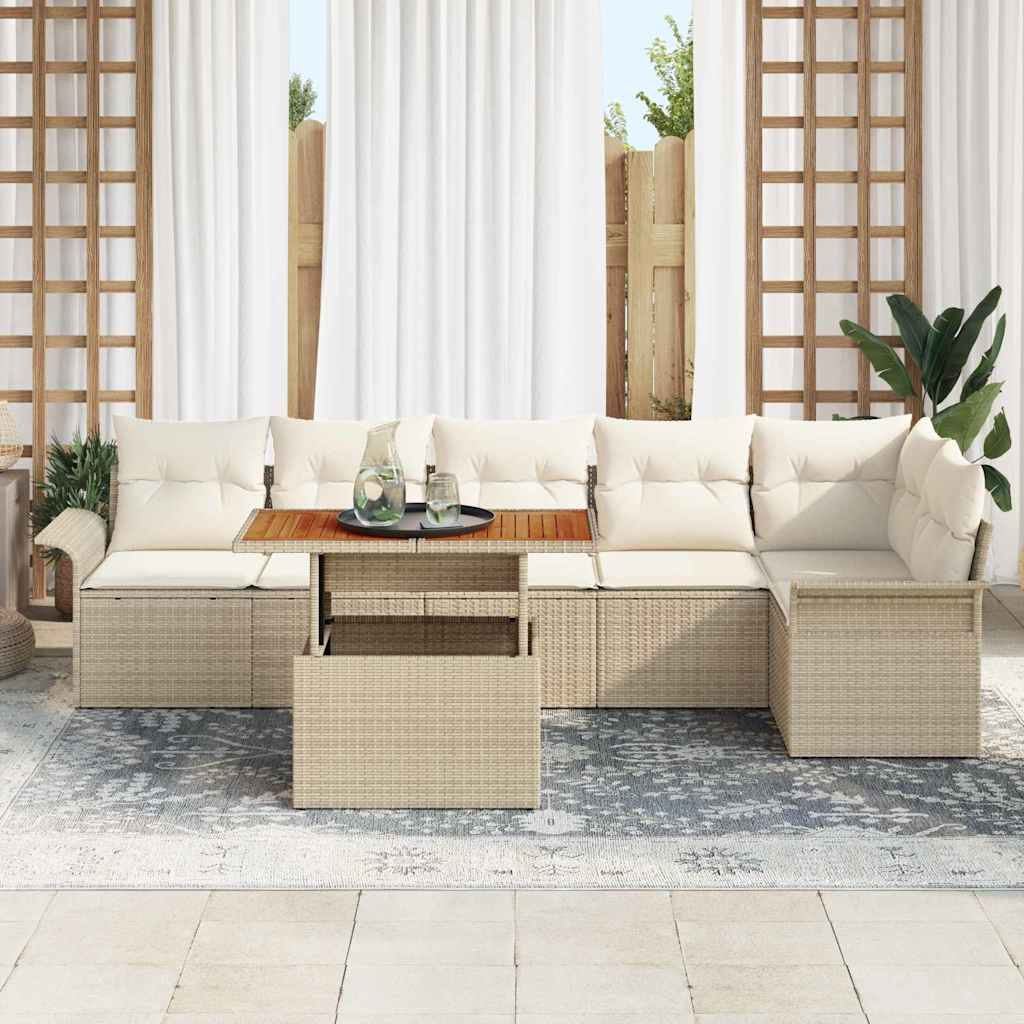 Conjunto de sofás de jardín 7 pcs Beige y Crema ratán sintético