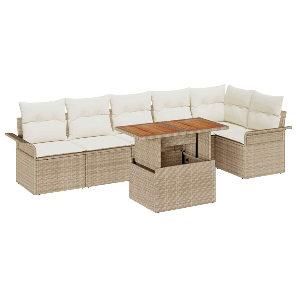 Conjunto de sofás de jardín 7 pcs Beige y Crema ratán sintético
