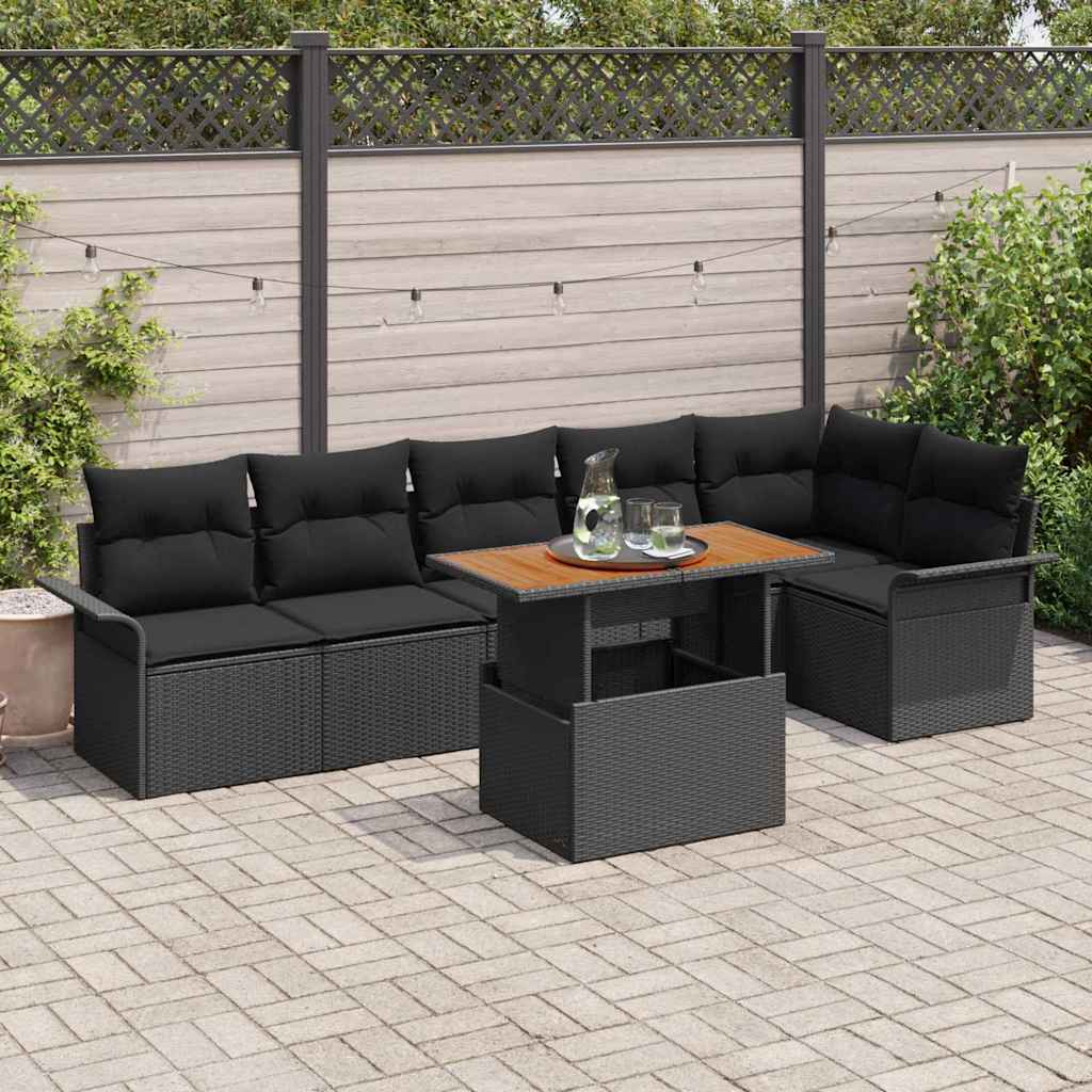 Conjunto de sofás de jardín 7 pcs Beige y Crema ratán sintético