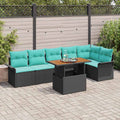 Conjunto de sofás de jardín 7 pcs Negro y azul ratán sintético