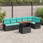 Conjunto de sofás de jardín 7 pcs Negro y azul ratán sintético