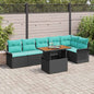 7-Piece Black and Blue Poly Rattan Garden Sofa Set