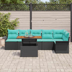 Conjunto de sofás de jardín 7 pcs Negro y azul ratán sintético