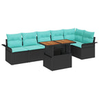 Conjunto de sofás de jardín 7 pcs Negro y azul ratán sintético